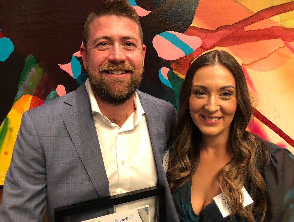 Young Wool Broker of the Year Justin Haydock with his fiance Gabbi Sturtridge